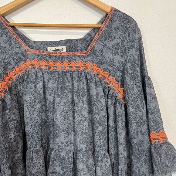 Cousin Earl Gray Orange Embroidered Paisley 3/4 Sleeve Blouse Women's Size Small - Picture 4 of 6